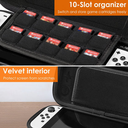 Carrying Case Compatible with Nintendo Switch EVA Hard Shell Console Storage  Bag Pouch Case w/ 10 Game Catridge Slots