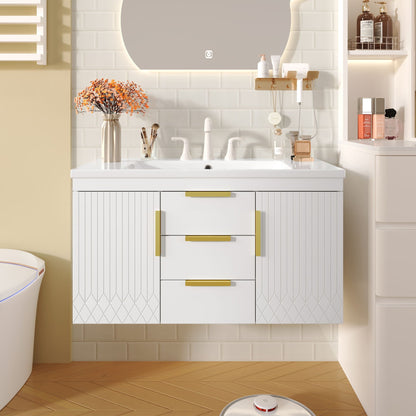 Wall Mounted Bathroom Vanity with Resin Sink - Black or White