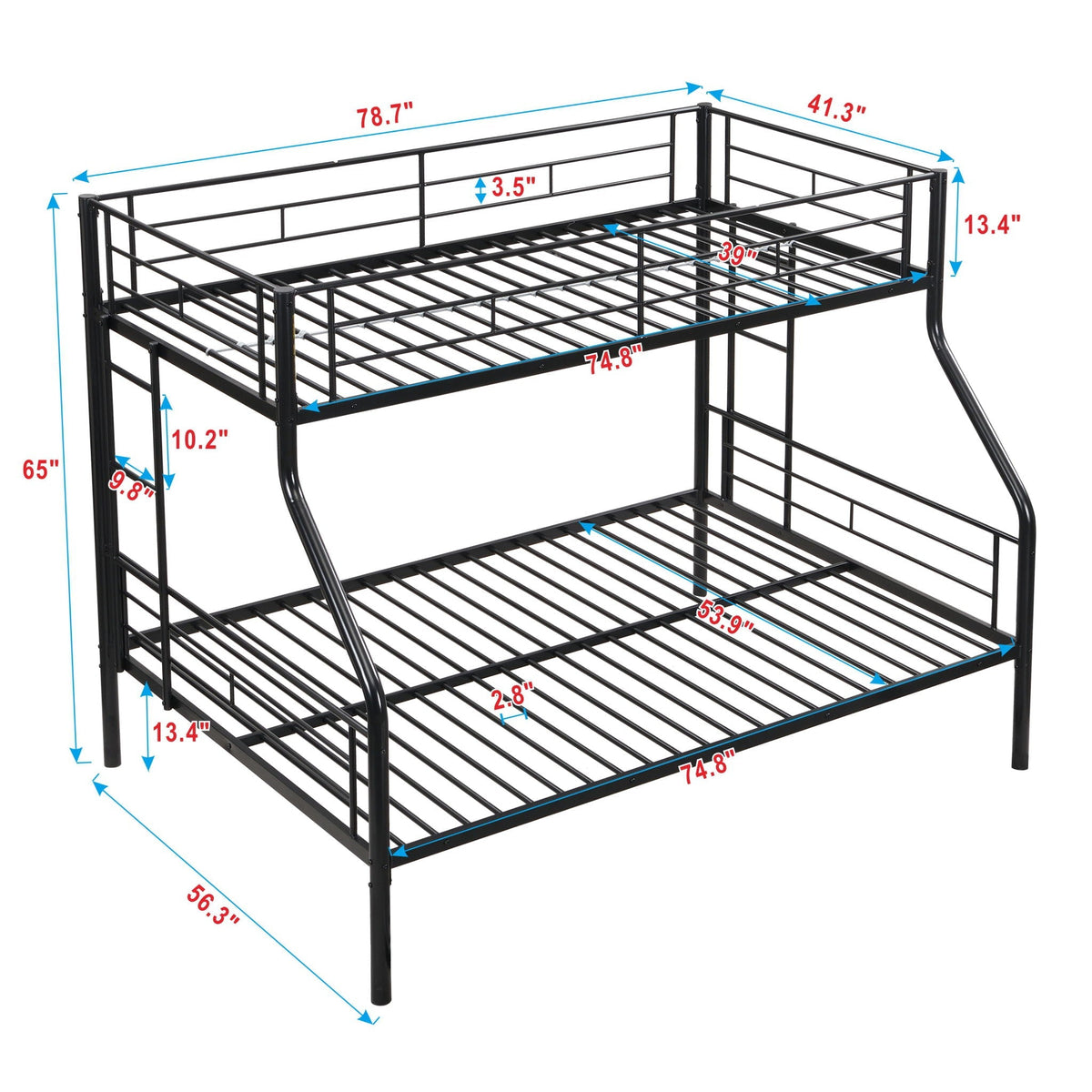 Twin Over Full Bunk Bed with Large Under-Bed Storage - Black
