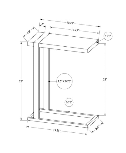 C-Shaped Accent Table with Metal Frame - Black, Gray, or Light Brown