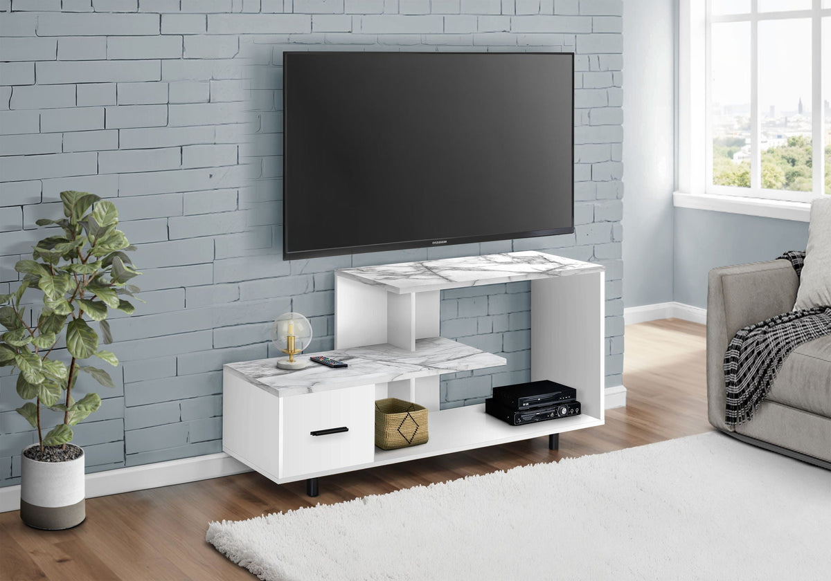 Contemporary TV Stand with Storage Drawer - Light Brown, Black, or White