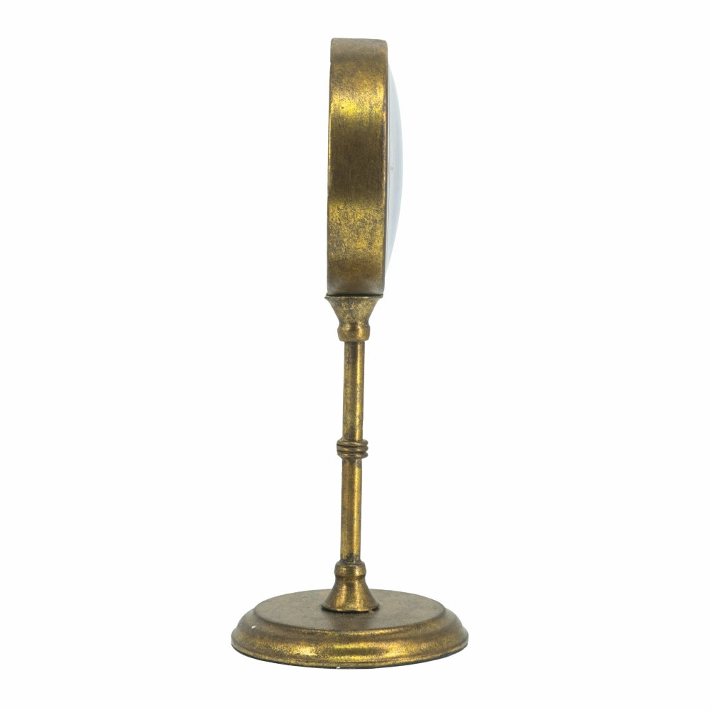Vintage Inspired Gold Iron Table Clock with Pedestal Design - Gold