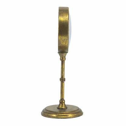 Vintage Inspired Gold Iron Table Clock with Pedestal Design - Gold