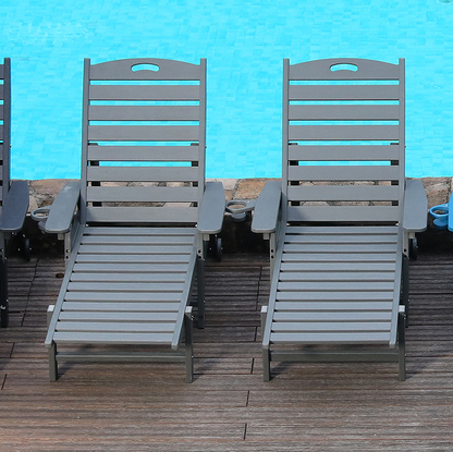 HDPE Outdoor Chaise Lounge Chair with Adjustable Backrest - Grey
