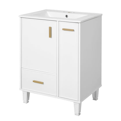 Bathroom Vanity with Ceramic Sink and Deep Storage - Multiple Colors