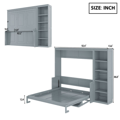 Murphy Bed with Desk and Bookshelf - Solid Pine, Full & Queen Sizes