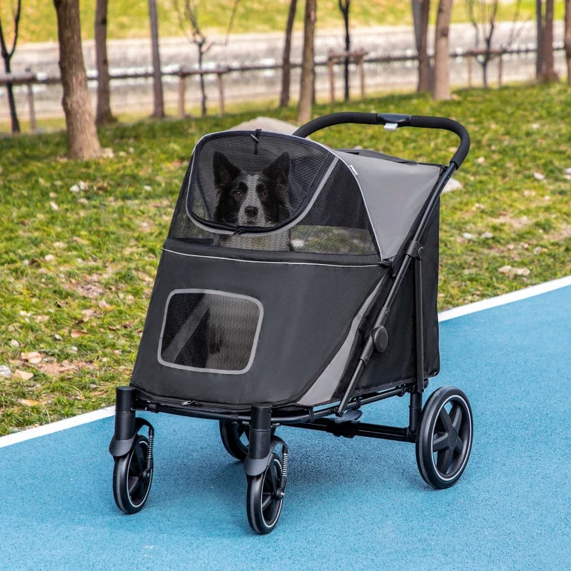 One-Click Foldable Stroller for Large Medium Small Dogs, Pet, Cats with Storage