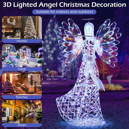 5.2 FT Lighted Angel Christmas Decoration 3D Glittering Halo Angel with Flute