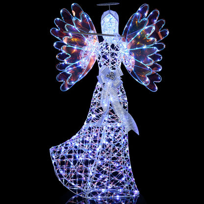 5.2 FT Lighted Angel Christmas Decoration 3D Glittering Halo Angel with Flute