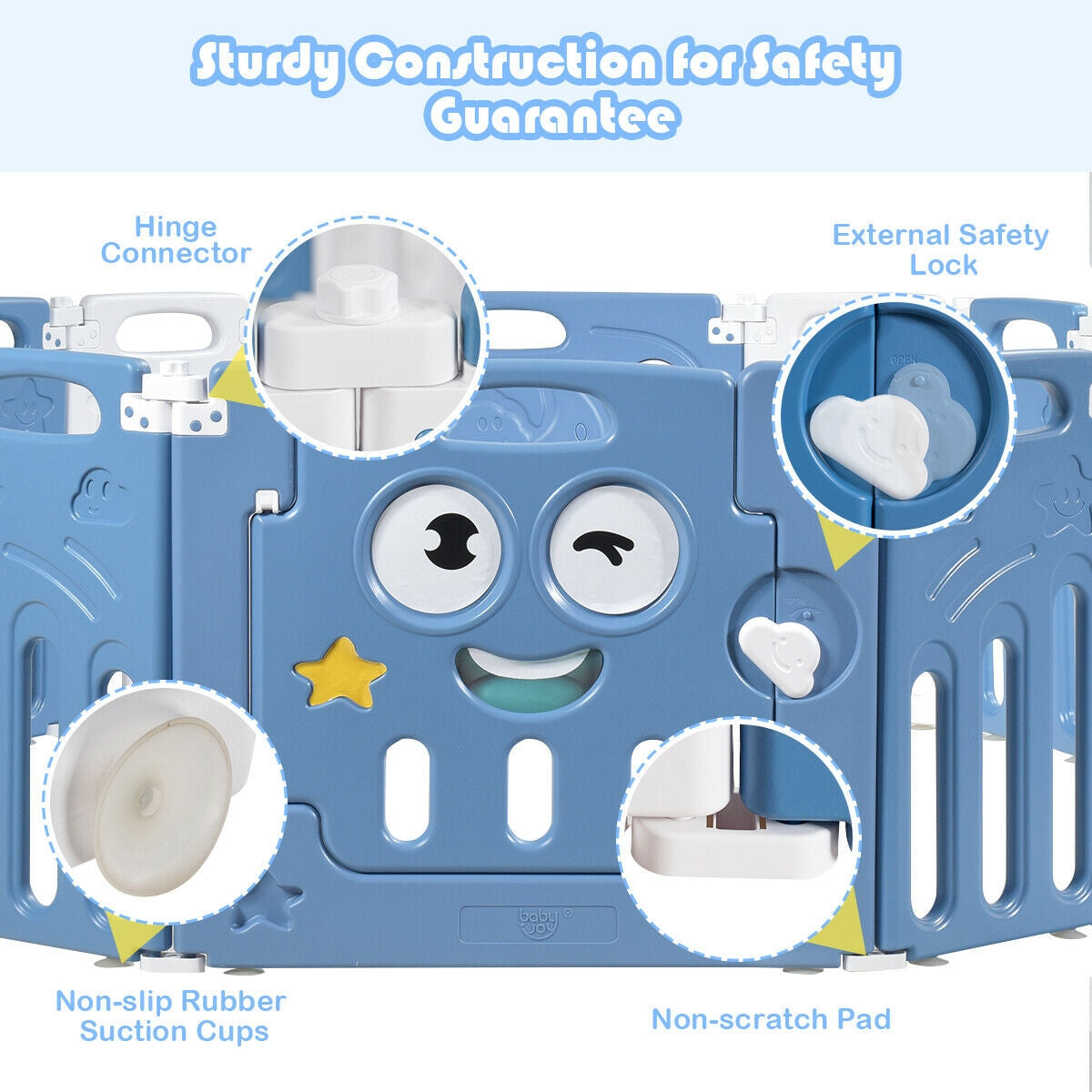 16-Panel Foldable Baby Playpen Kids Activity Centre-Blue