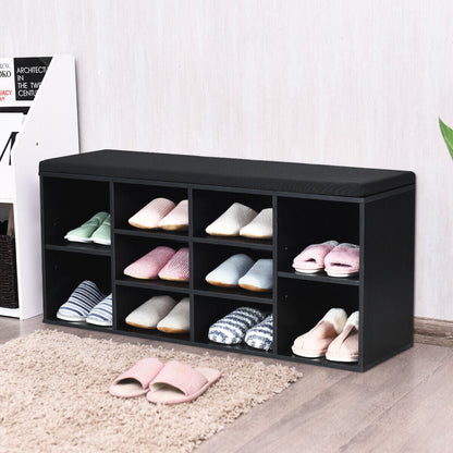 10-Cube Organizer Shoe Storage Bench with Cushion for Entryway