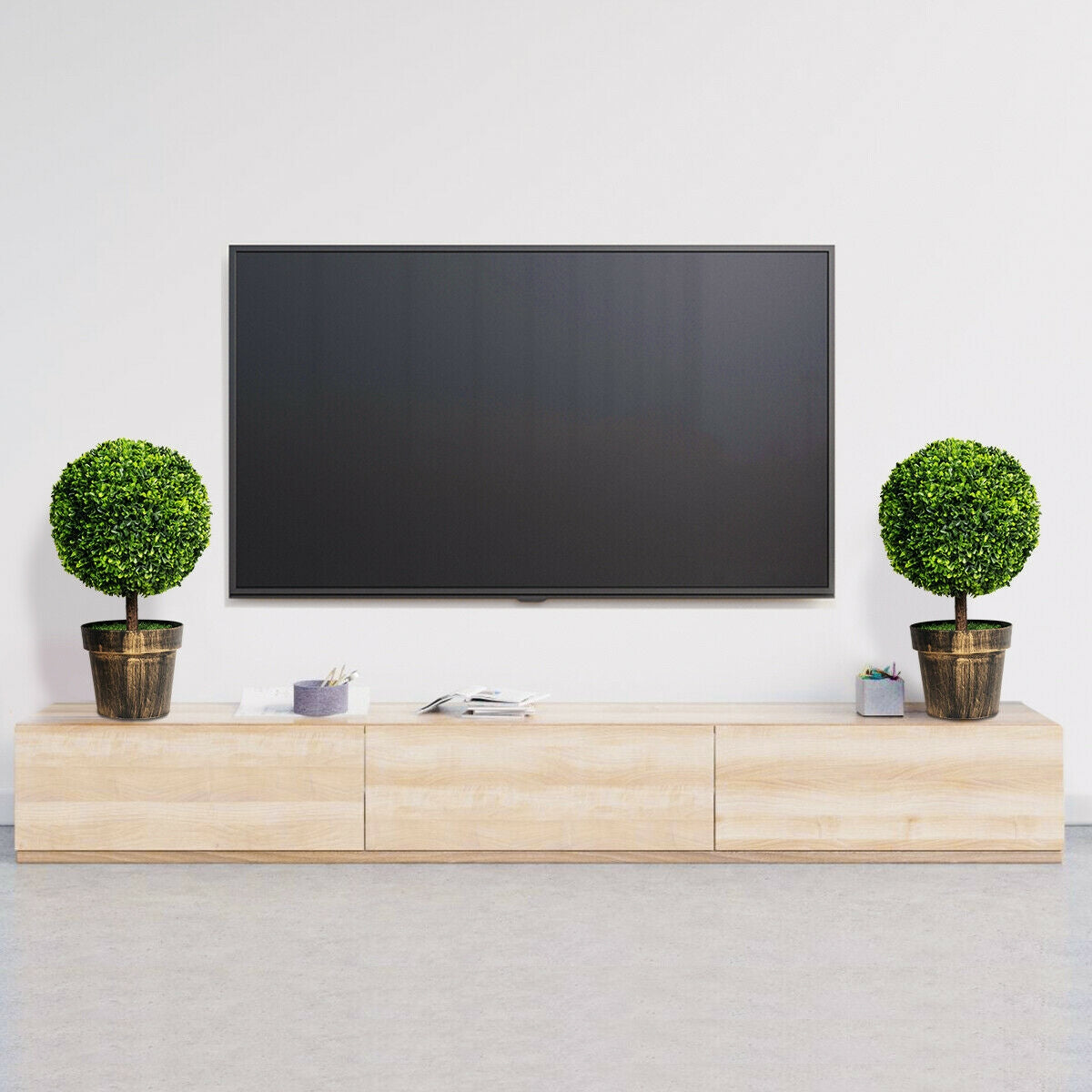 2 Pieces 24 Inch Artificial Boxwood Topiary Ball Tree for House and Office