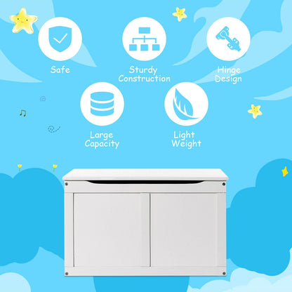 Safety Hinge Wooden Chest Organizer Toy Storage Box-White