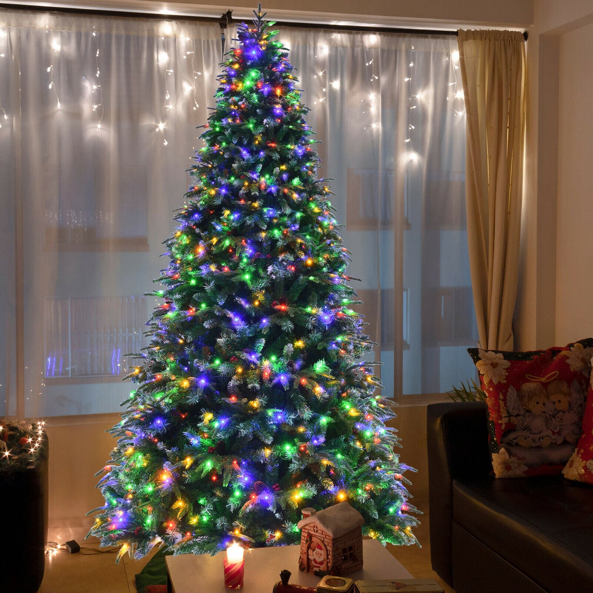 Pre-Lit Snowy Christmas Hinged Tree with Multi-Color Lights