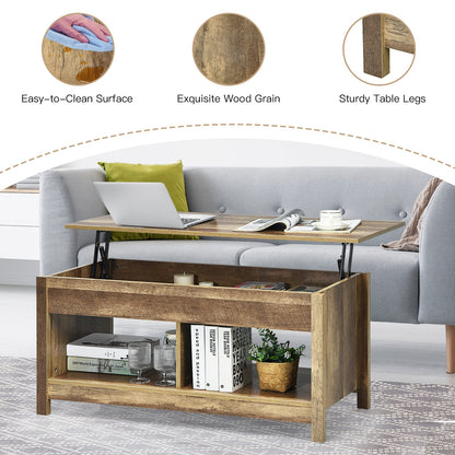 Lift Top Coffee Table with Hidden Storage Compartment and Lower Shelf for Study Room