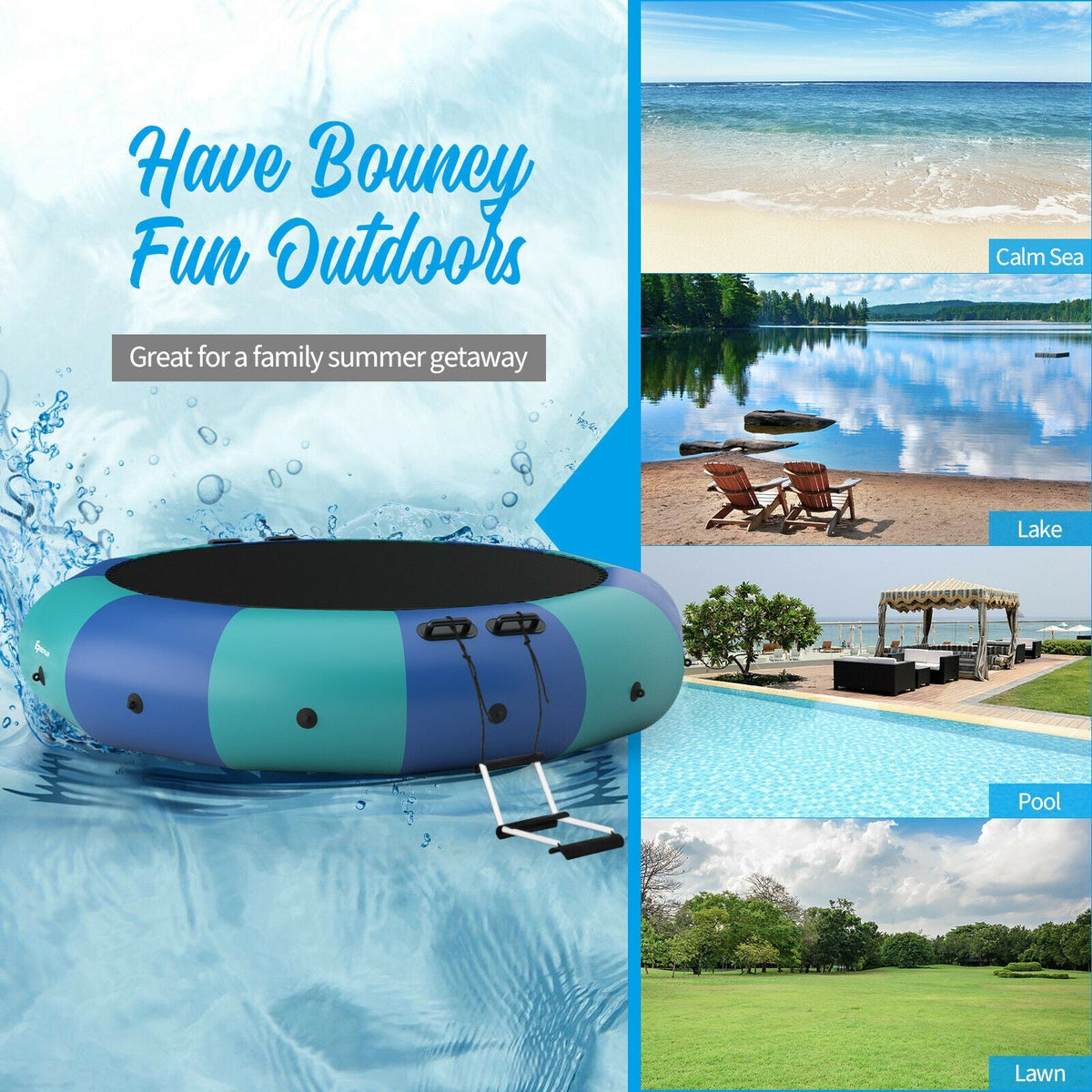 15 Feet Inflatable Splash Padded Water Bouncer Trampoline