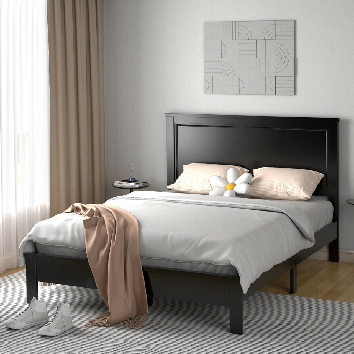 Full Size Platform Slat Bed Frame with High Headboard