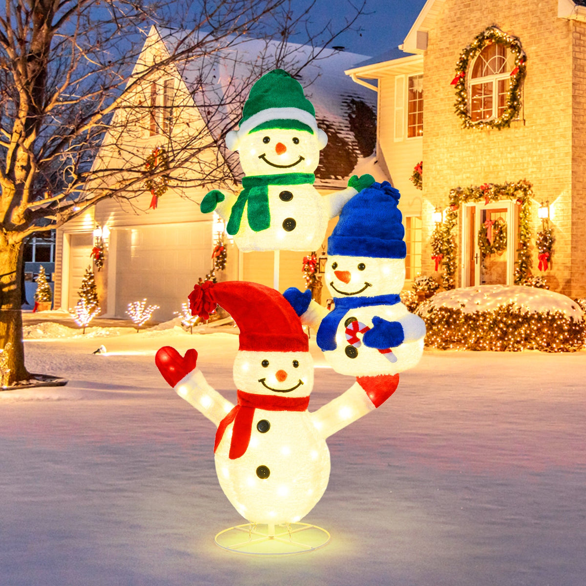 5 FT Stacked Snowman Lighted Christmas Decoration with 110 LED Lights