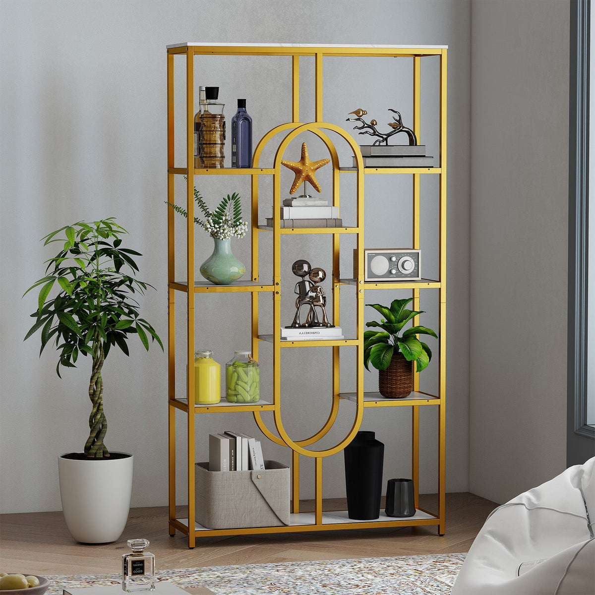 5-Tier Tall Etagere Bookcase with Open Storage Shelves-White