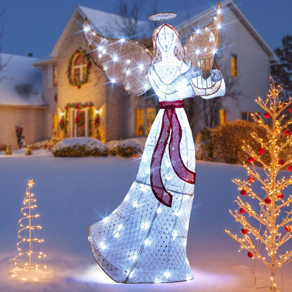 5 ft Christmas Lighted Angel with Harp and 120 Cold White LED Lights