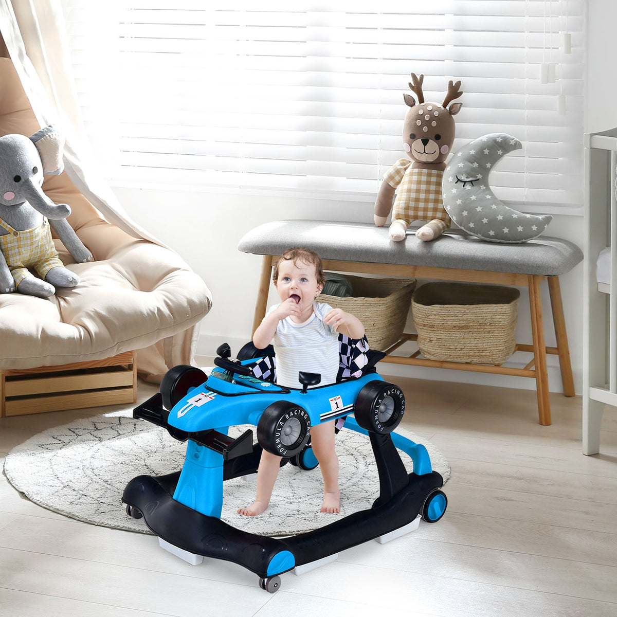 5-in-1 Baby Walker with Adjustable Height and Speed for Boys Girls 6-18 Months