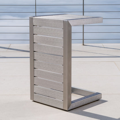 Aluminum Outdoor C-Shaped Side Table with Rust-Resistant Finish - Multiple Colors