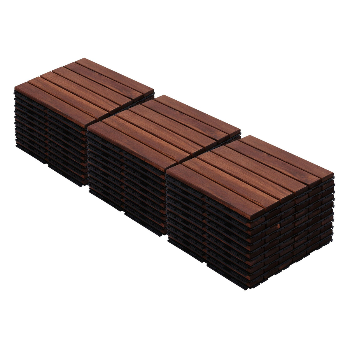 Striped Interlocking Deck Tiles with Waterproof Design - Brown, Gray, Light Brown