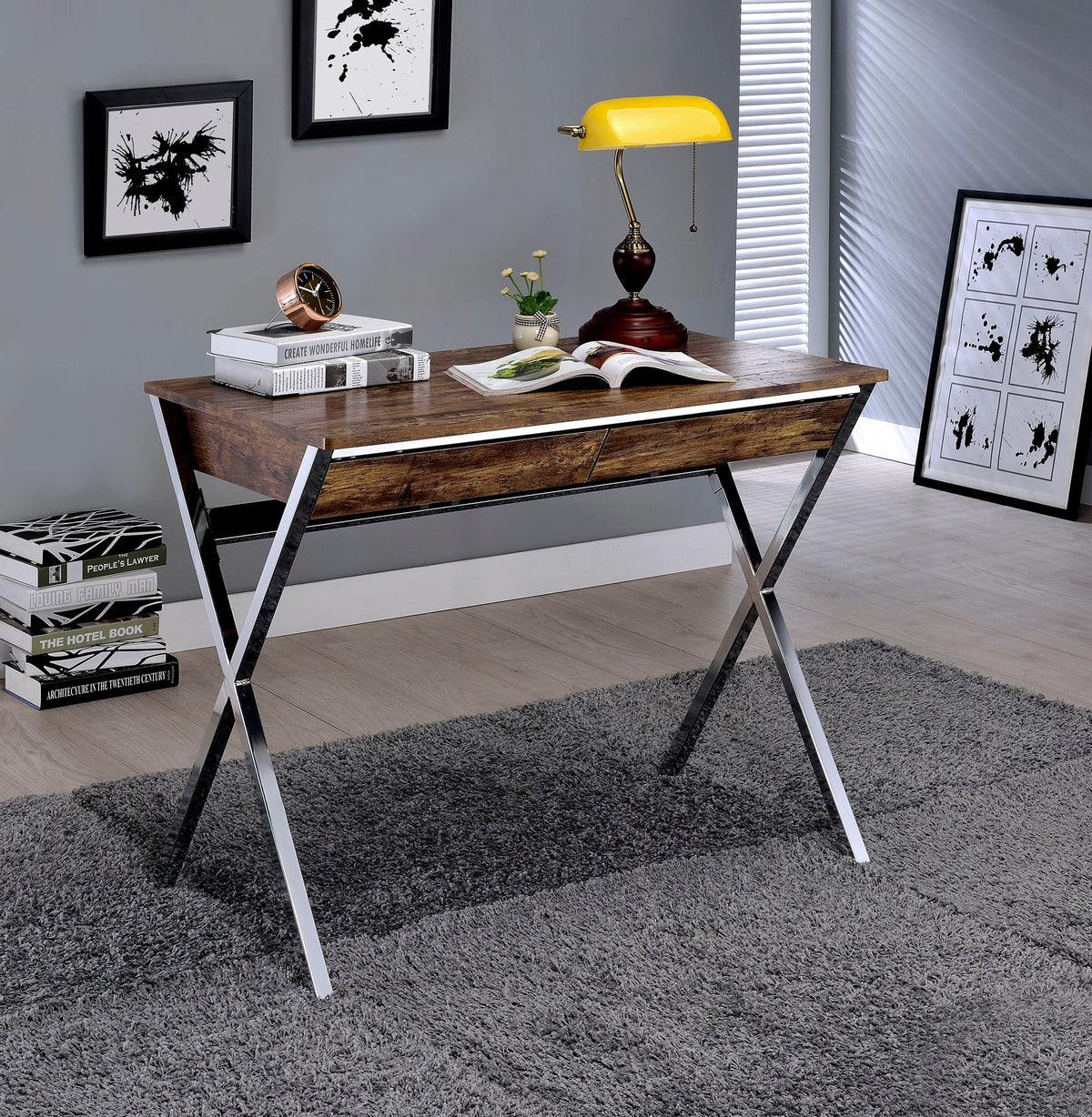 Weathered Writing Desk with Chrome Legs - Oak