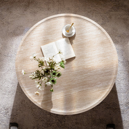 39.37" Round Coffee Table with Mars Pattern - Beige