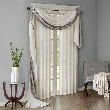 Solid Crushed Sheer Window Scarf with Crushed Detailing - White