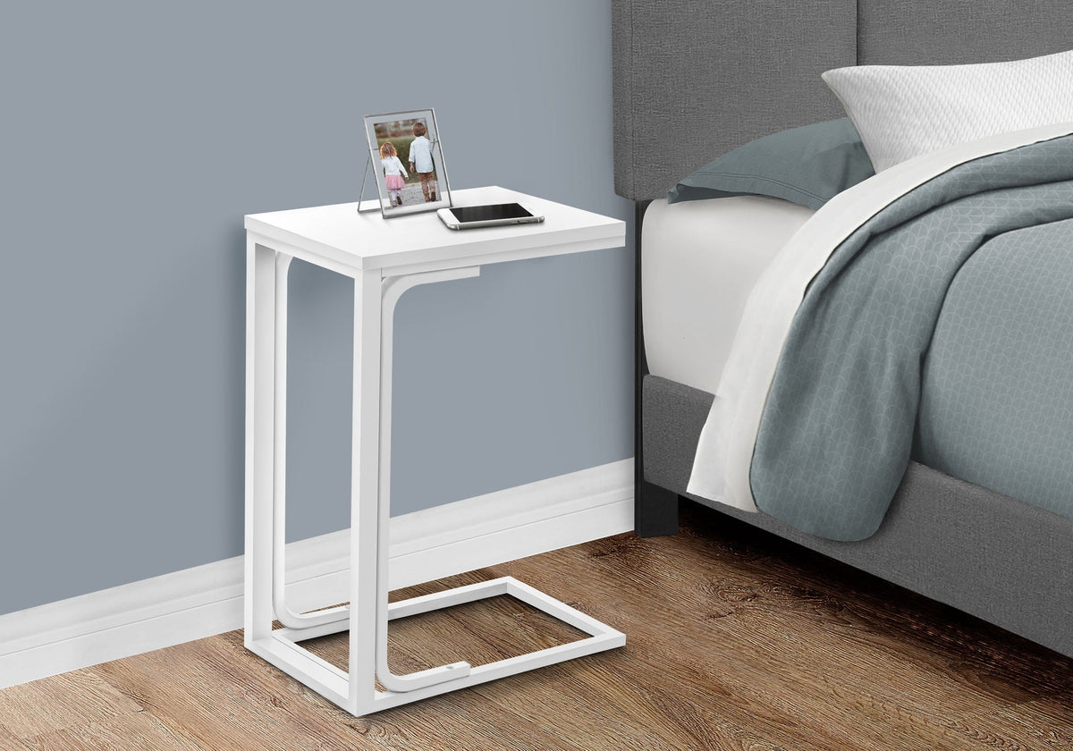 C-Shaped Accent Table with Metal Base - White