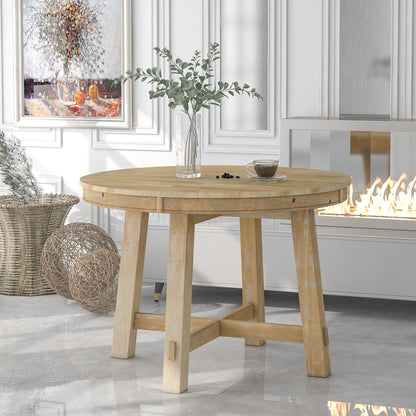 Gia Round Extendable Dining Table with 16" Leaf Wood - Light Brown or Dark Brown