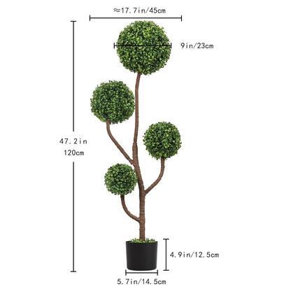 4ft Tall Artificial Boxwood Topiary Tree with Sturdy Planter - Green