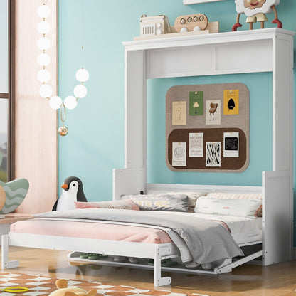 Queen Murphy Bed with Shelf - Solid Pine Cabinet, 600 lb Capacity