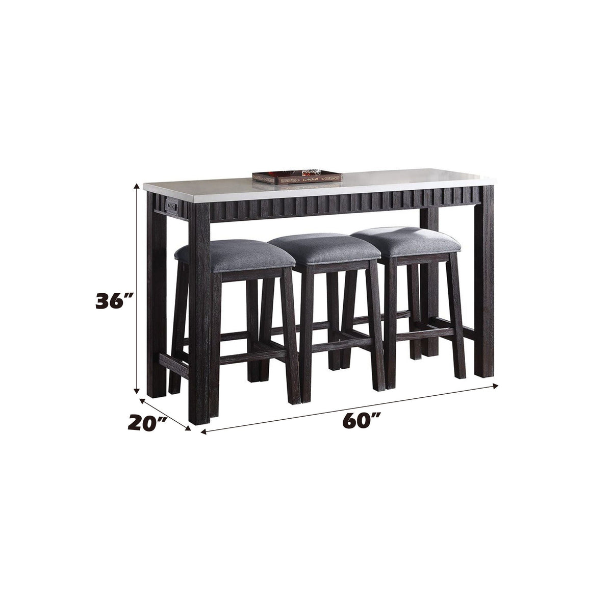 Marble Top 4 Piece Counter Height Dining Set with USB Charging Dock - Espresso