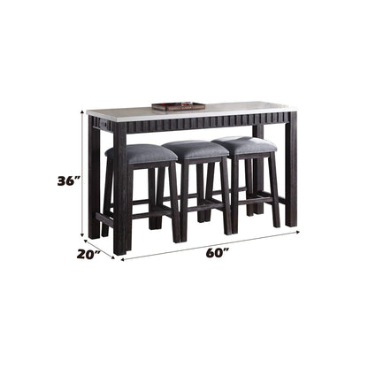 Marble Top 4 Piece Counter Height Dining Set with USB Charging Dock - Espresso