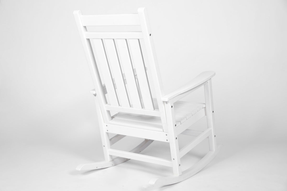 Oversized Outdoor Rocking Chair with Wood-Texture Design - White