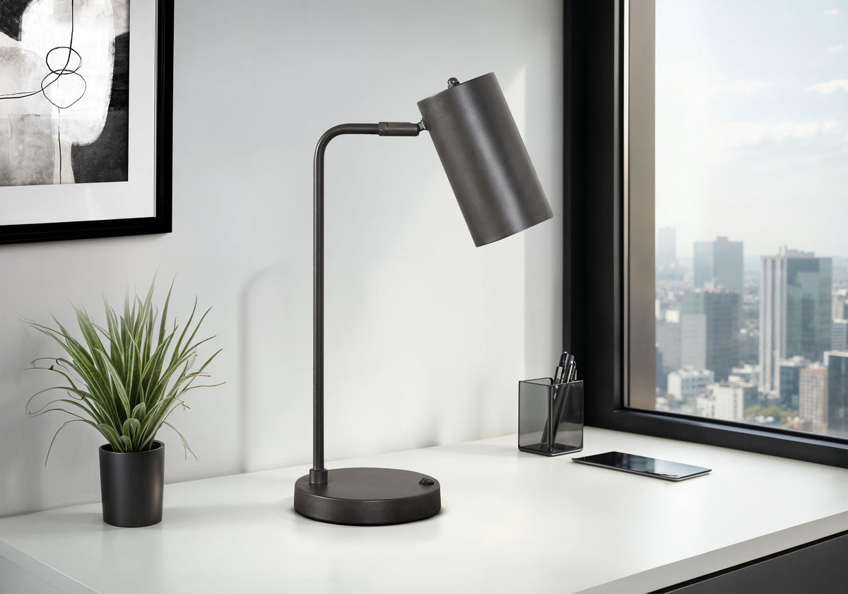Modern Gray Table Lamp with USB Port - Mid-Century Style