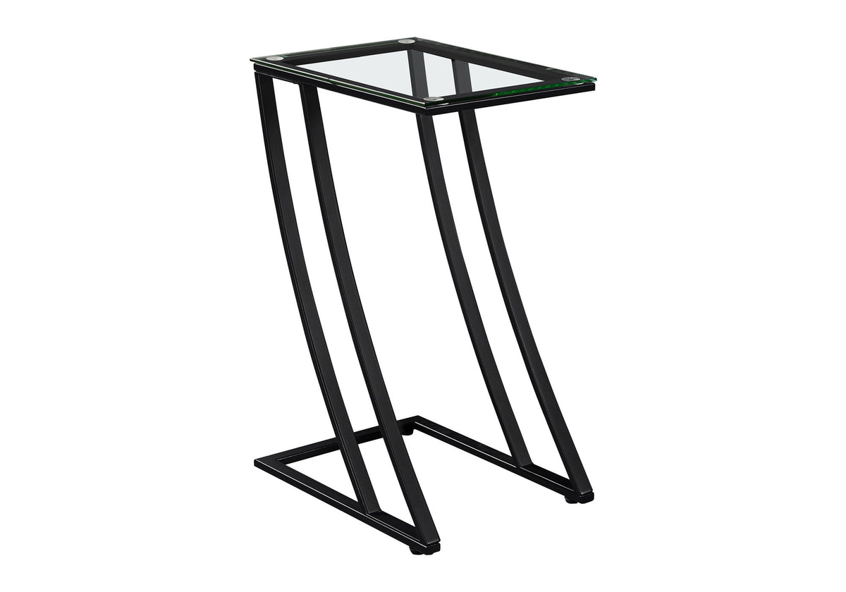 C-Shaped Accent Table with Glass Top and Metal Frame - Black or Gray
