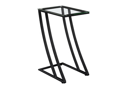 C-Shaped Accent Table with Glass Top and Metal Frame - Black or Gray