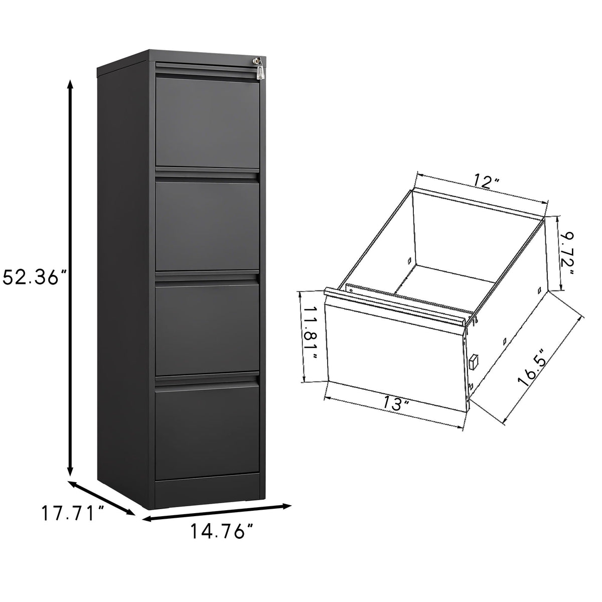 Durable Metal 3 Drawer File Cabinet with Lock – Black or White