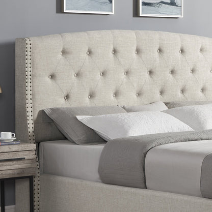 3-Piece Upholstered Bedroom Set with Tufted Wingback Bed - Beige