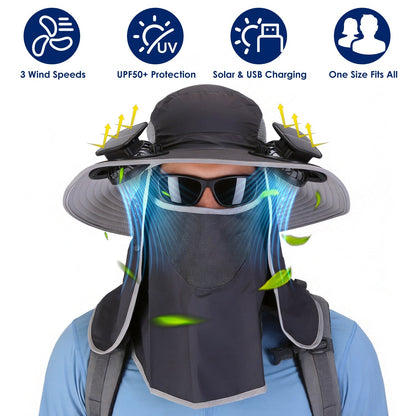 Solar Fan Hat with UPF50+ Sun Protection & Neck Flap