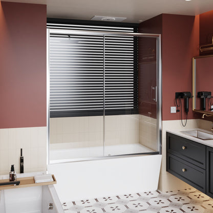 Single Sliding Shower Door for Bathtub with Chrome Handle - Chrome