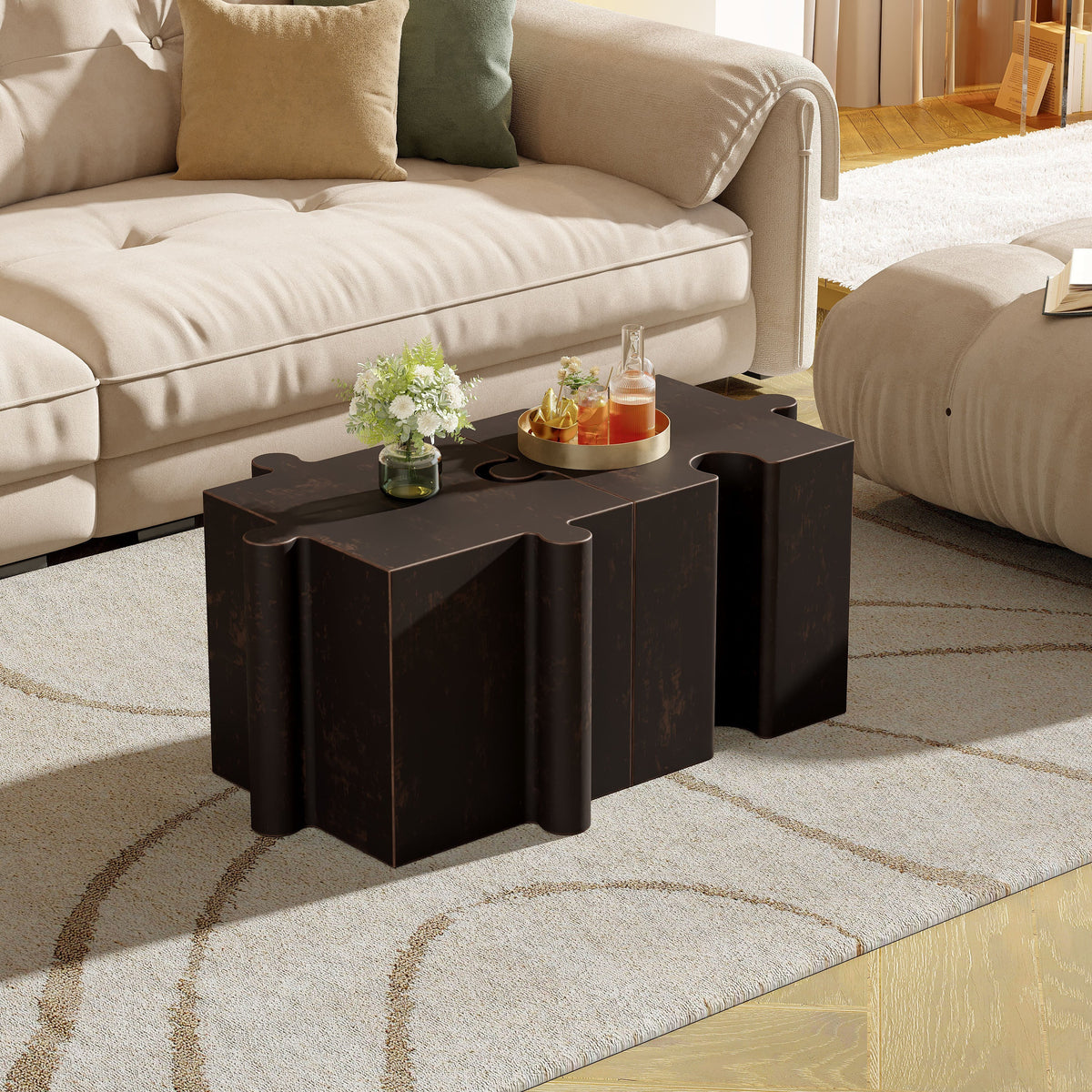 3-Piece Artistic Puzzle Coffee Table Set