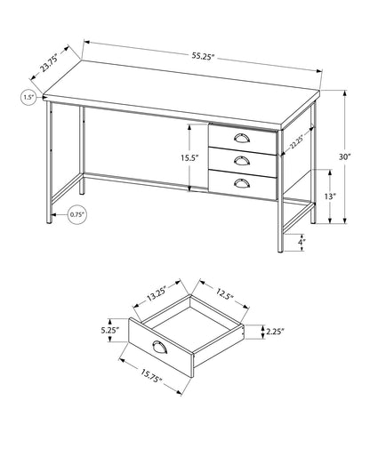 Contemporary Computer Desk with 3 Storage Drawers - Dark Gray, Gray, or Dark Brown
