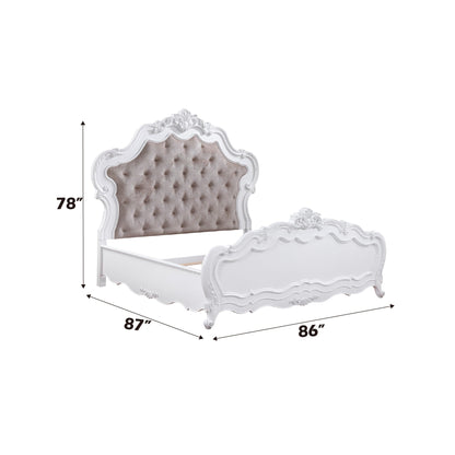 Latisha Wood Slat Bed with Fabric Headboard - White
