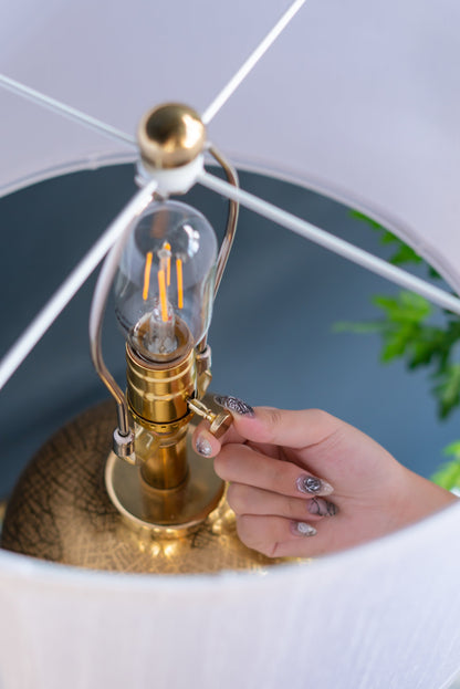 Round Aluminum Table Lamp with Fabric Shade - Gold