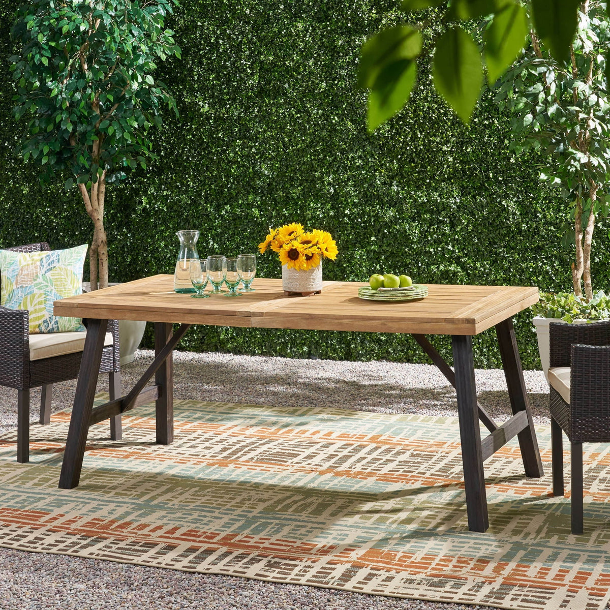 Outdoor Weather Resistant Dining Table with Slat Panel Design - Light Brown