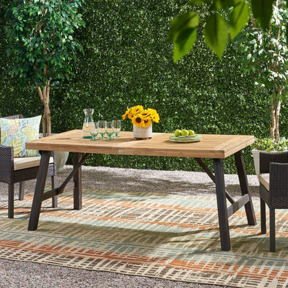 Outdoor Weather Resistant Dining Table with Slat Panel Design - Light Brown